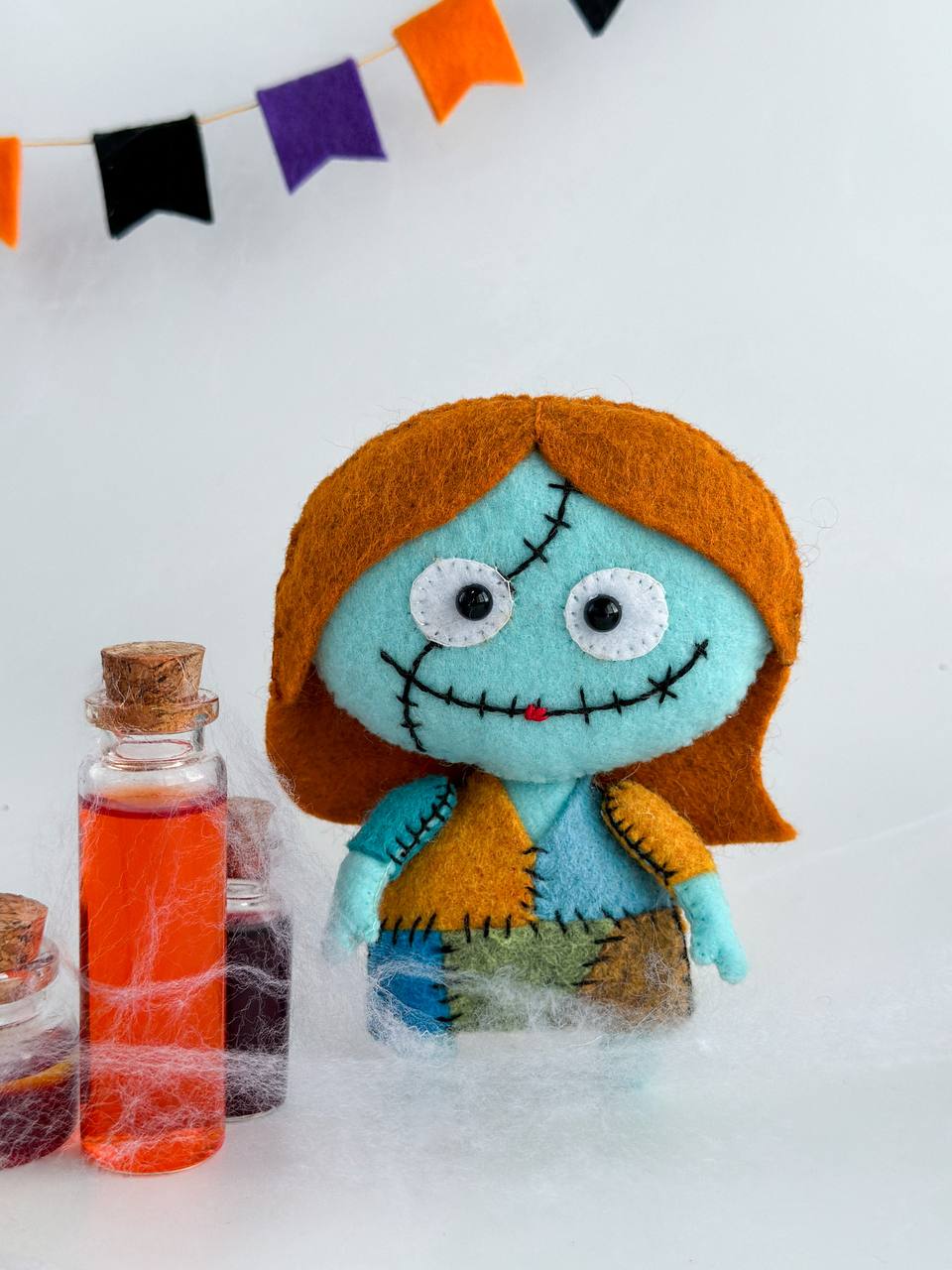 Felt Bride of Frankenstein Ornament – Handmade Spooky Halloween Toy for Tree or Gift - WoollyFox