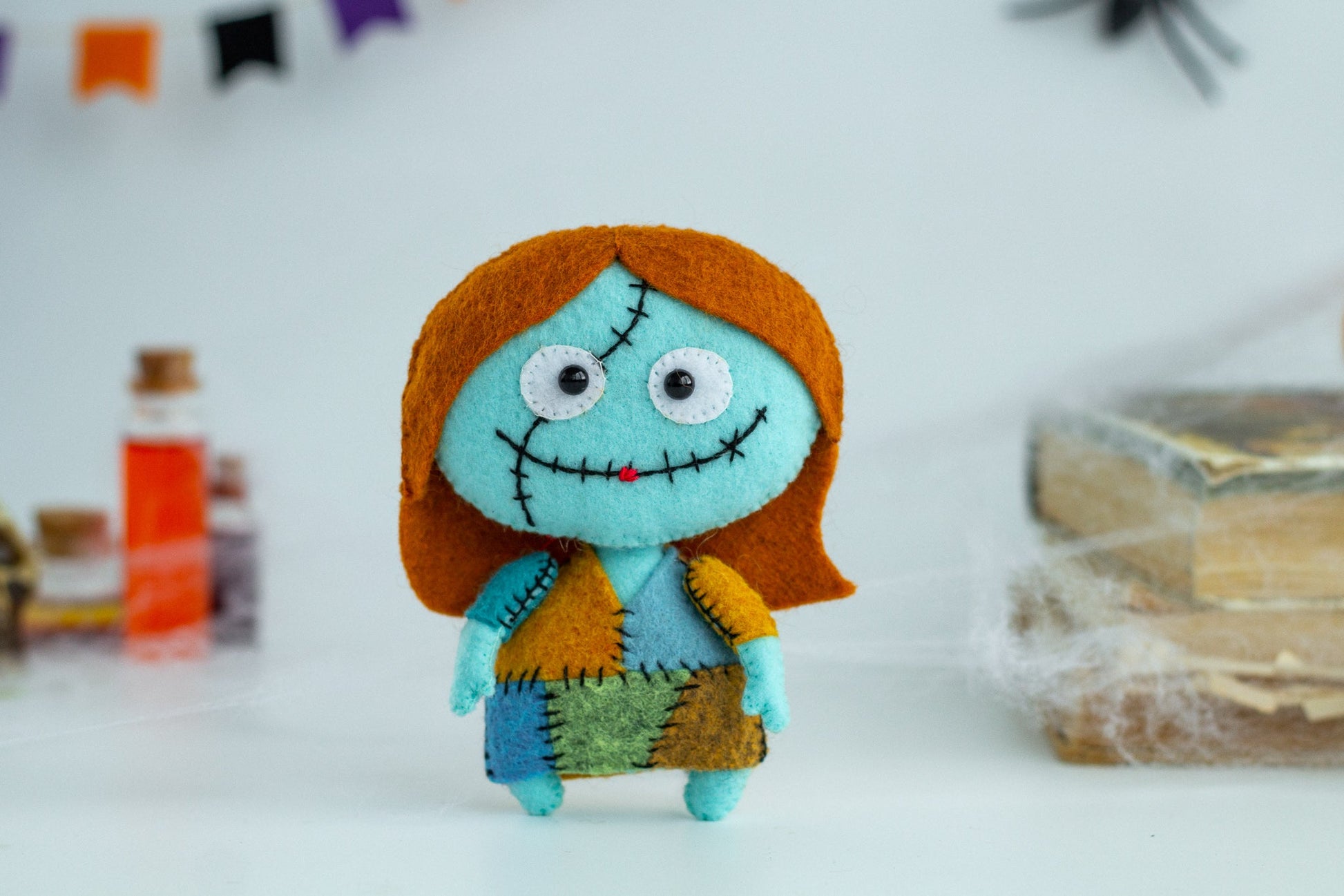 Felt Bride of Frankenstein Ornament – Handmade Spooky Halloween Toy for Tree or Gift - WoollyFox