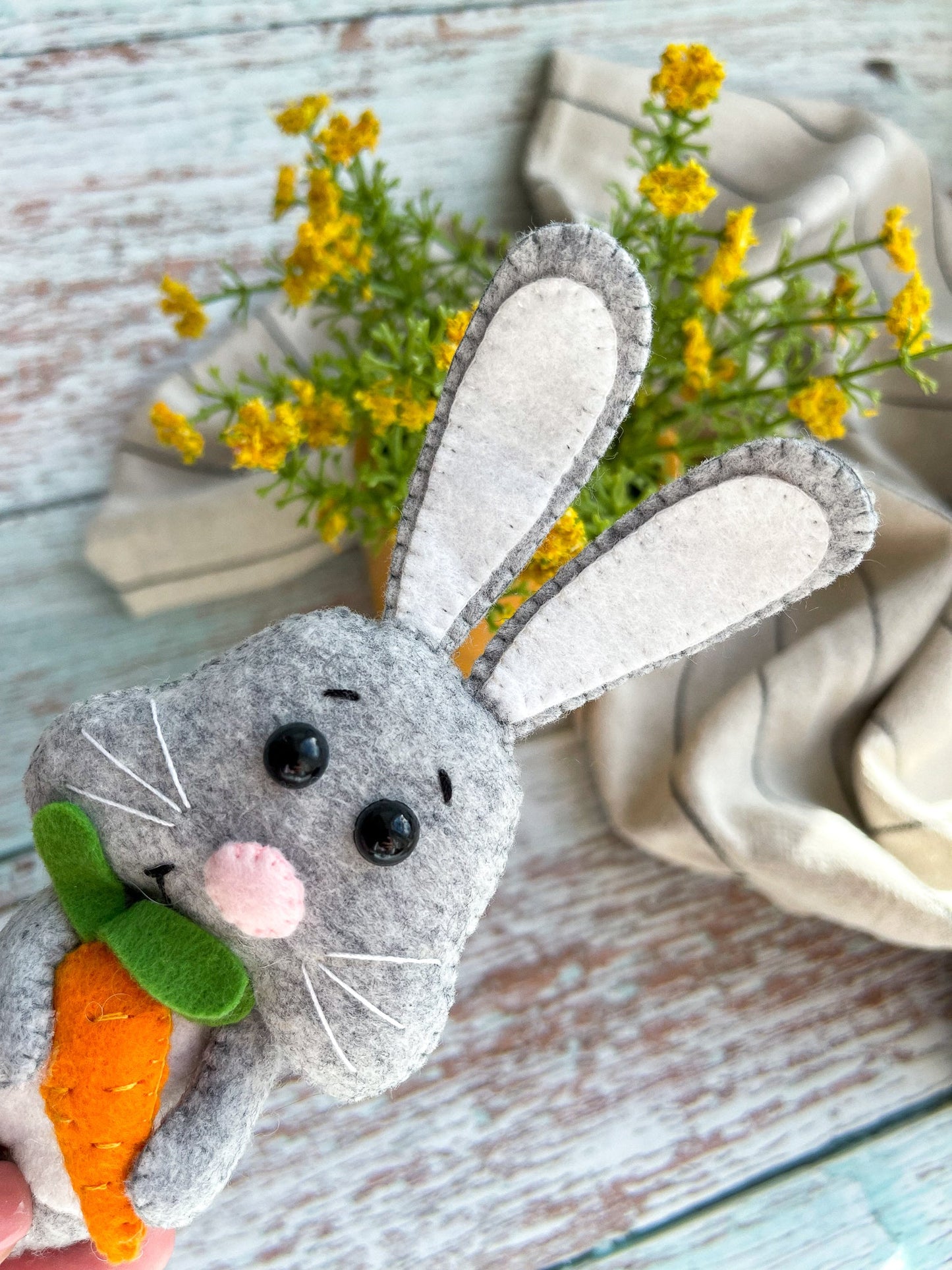 Felt Bunny with Carrot PDF Pattern - WoollyFox