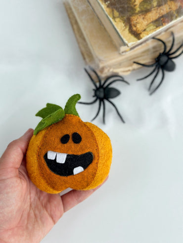 Felt Halloween Pumpkins – Set of 2 Funny Spooky Ornaments for Halloween Decor - WoollyFox