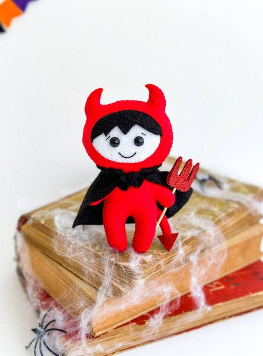 Felt Red Devil Toy – Handmade Halloween Ornament for Kids & Decor - WoollyFox