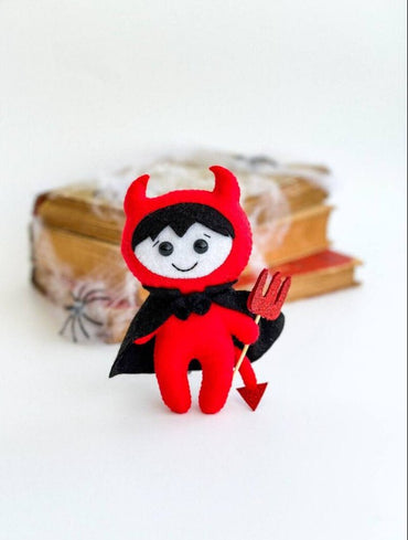 Felt Red Devil Toy – Handmade Halloween Ornament for Kids & Decor - WoollyFox
