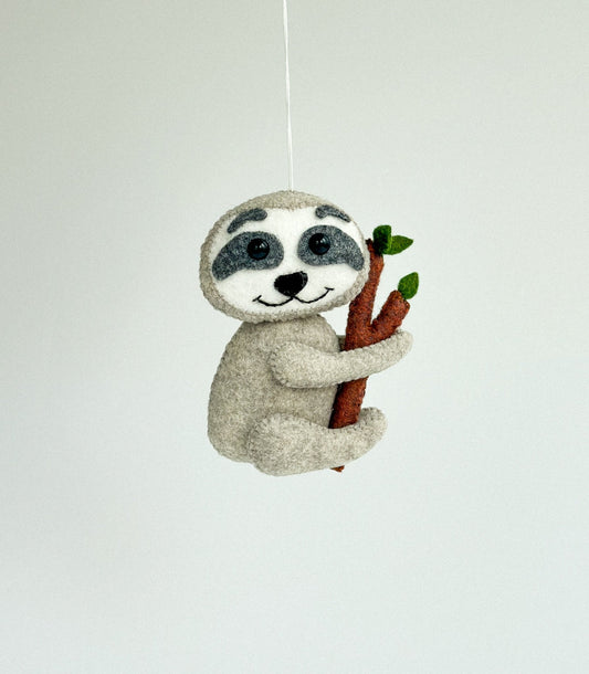 Felt Sloth on Branch Ornament - WoollyFox