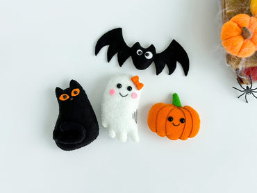 Halloween Felt Ornament Set – Ghost, Bat, Cat & Pumpkin Decor - WoollyFox