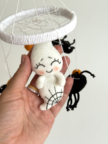 Halloween Mini Mobile – Felt Ghost and Spiders Hanging Decoration - WoollyFox