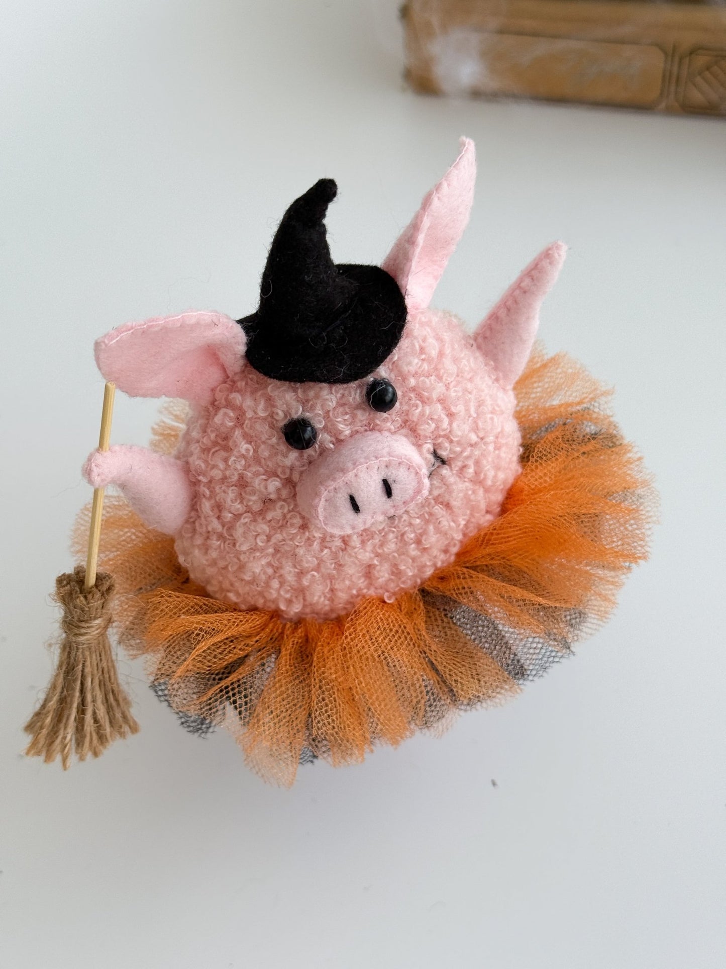 Halloween Pig Plush – Handmade Gothic Soft Toy in Witch Style – Cute Spooky Decor or Gift - WoollyFox