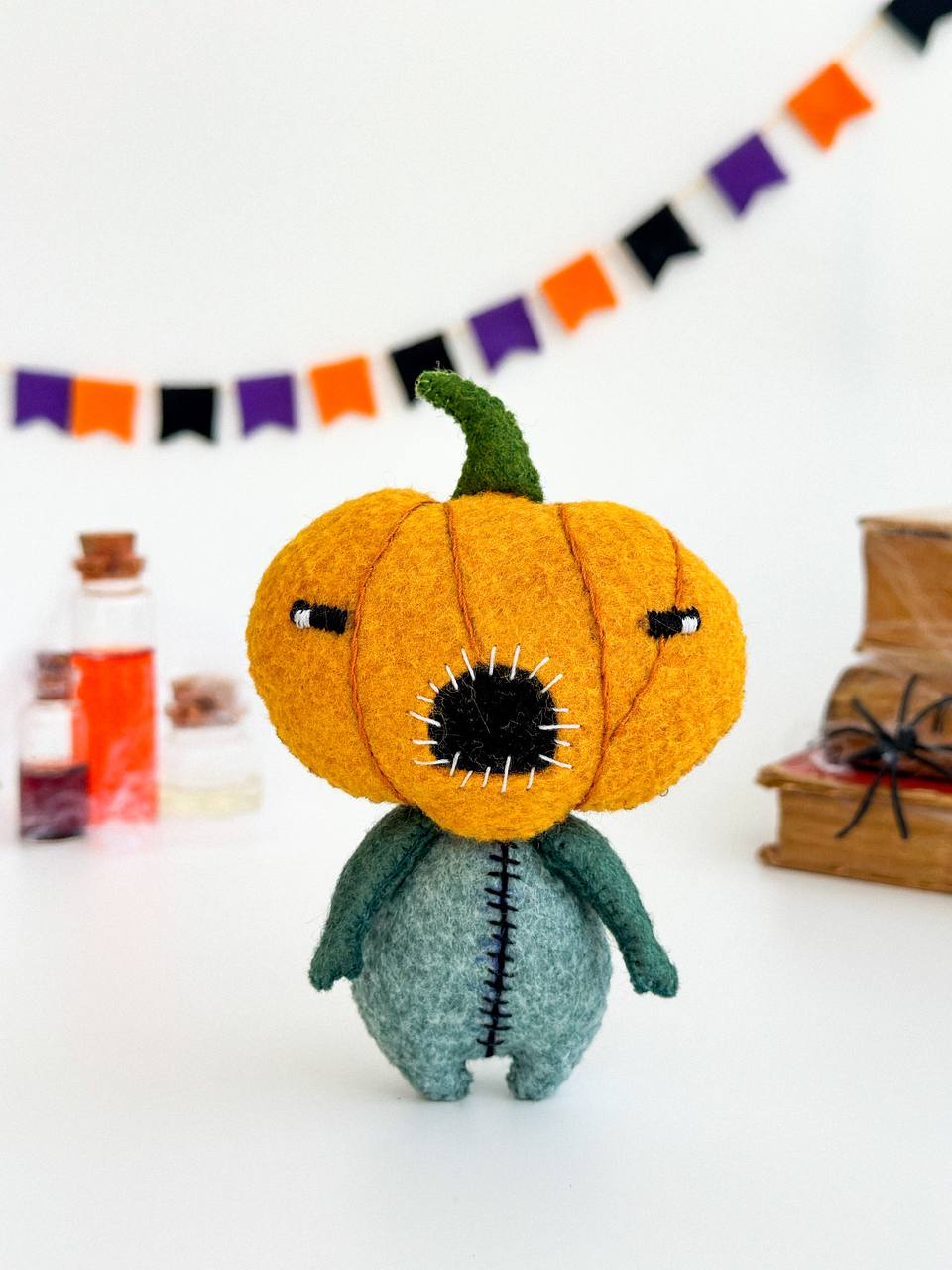Halloween Pumpkin Ornament – Spooky Handmade Felt Decoration - WoollyFox