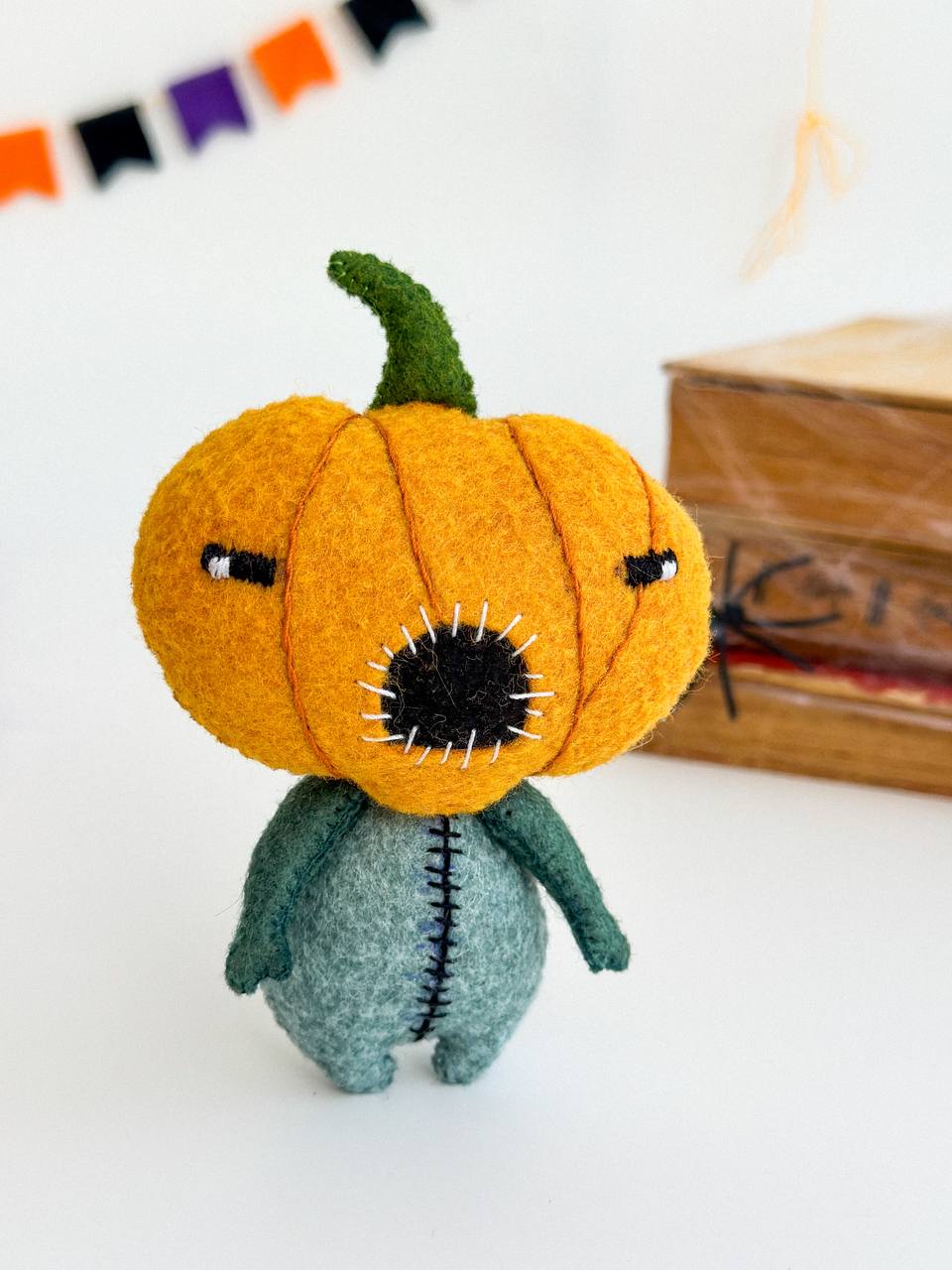 Halloween Pumpkin Ornament – Spooky Handmade Felt Decoration - WoollyFox