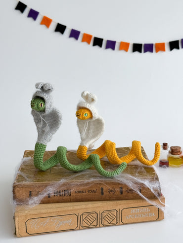 Handmade Amigurumi Crochet Cobra in Bunny Hoodie – Kawaii Amigurumi Plush, Poseable Snake Toy - WoollyFox