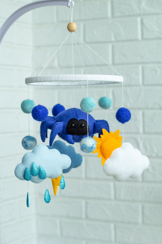 Handmade Felt Baby Mobile – Sun, Clouds, Rain & Friendly Spider - WoollyFox
