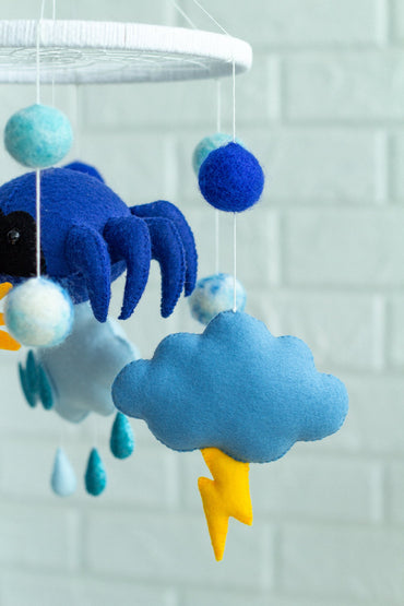 Handmade Felt Baby Mobile – Sun, Clouds, Rain & Friendly Spider - WoollyFox