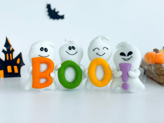 Handmade Felt Ghost Halloween Garland – BOO Banner Party & Home Decor - WoollyFox