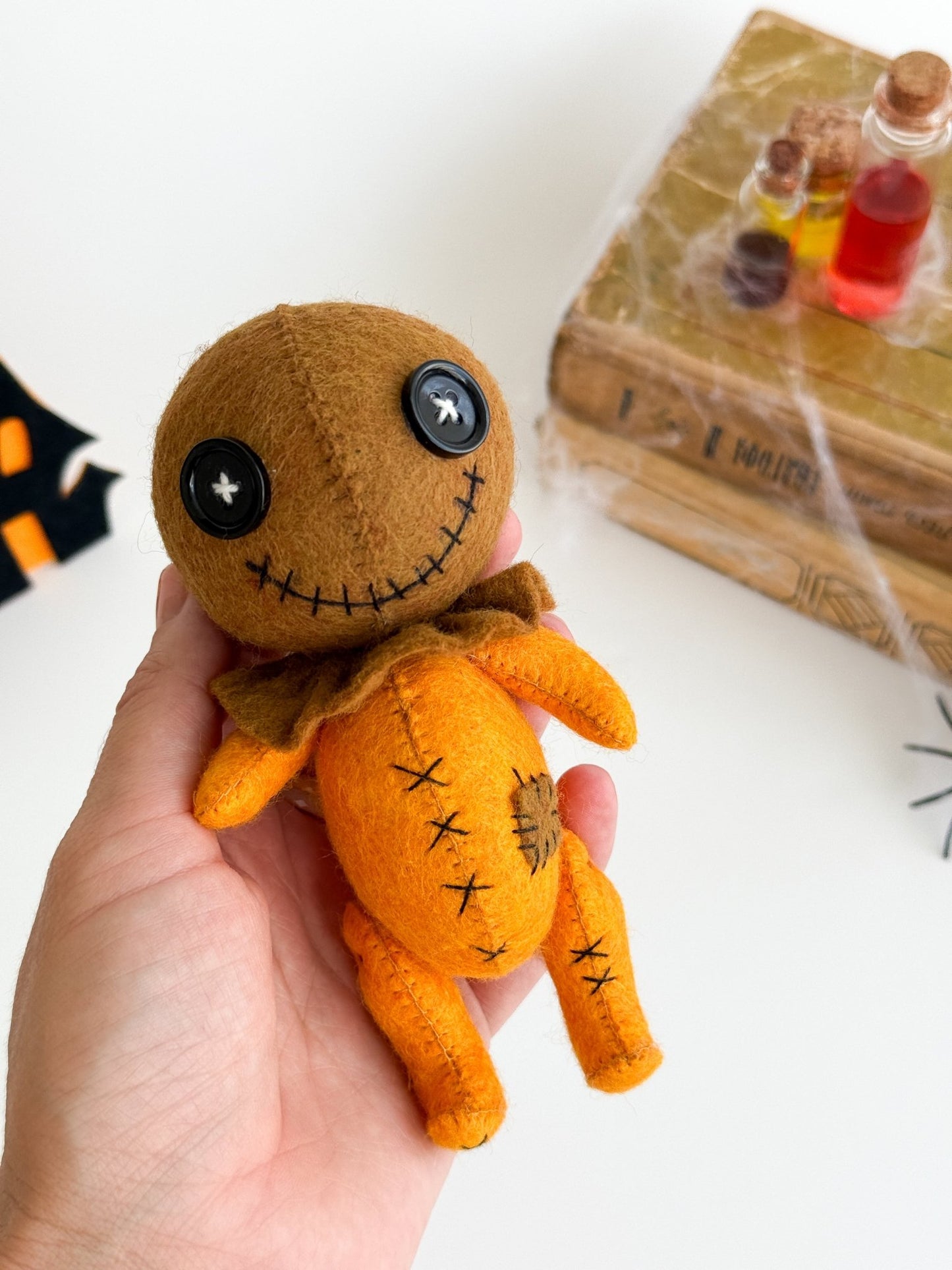 Handmade Felt Halloween Plush Doll – Creepy Cute Button Eyes - WoollyFox
