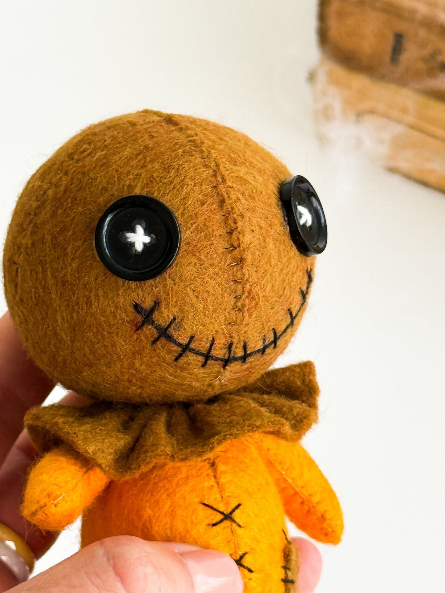 Handmade Felt Halloween Plush Doll – Creepy Cute Button Eyes - WoollyFox