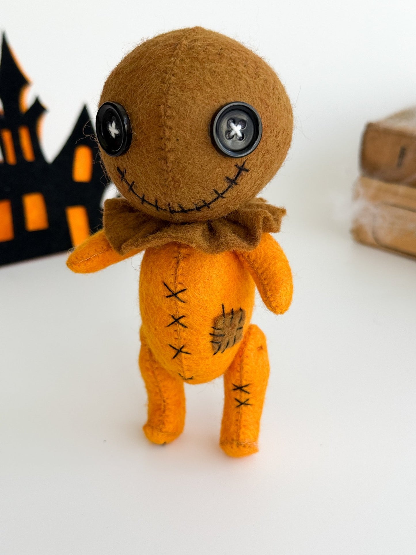 Handmade Felt Halloween Plush Doll – Creepy Cute Button Eyes - WoollyFox