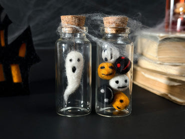 Mini Halloween Bottle Decor – Ghost Bottle or Felt Balls Jar - WoollyFox