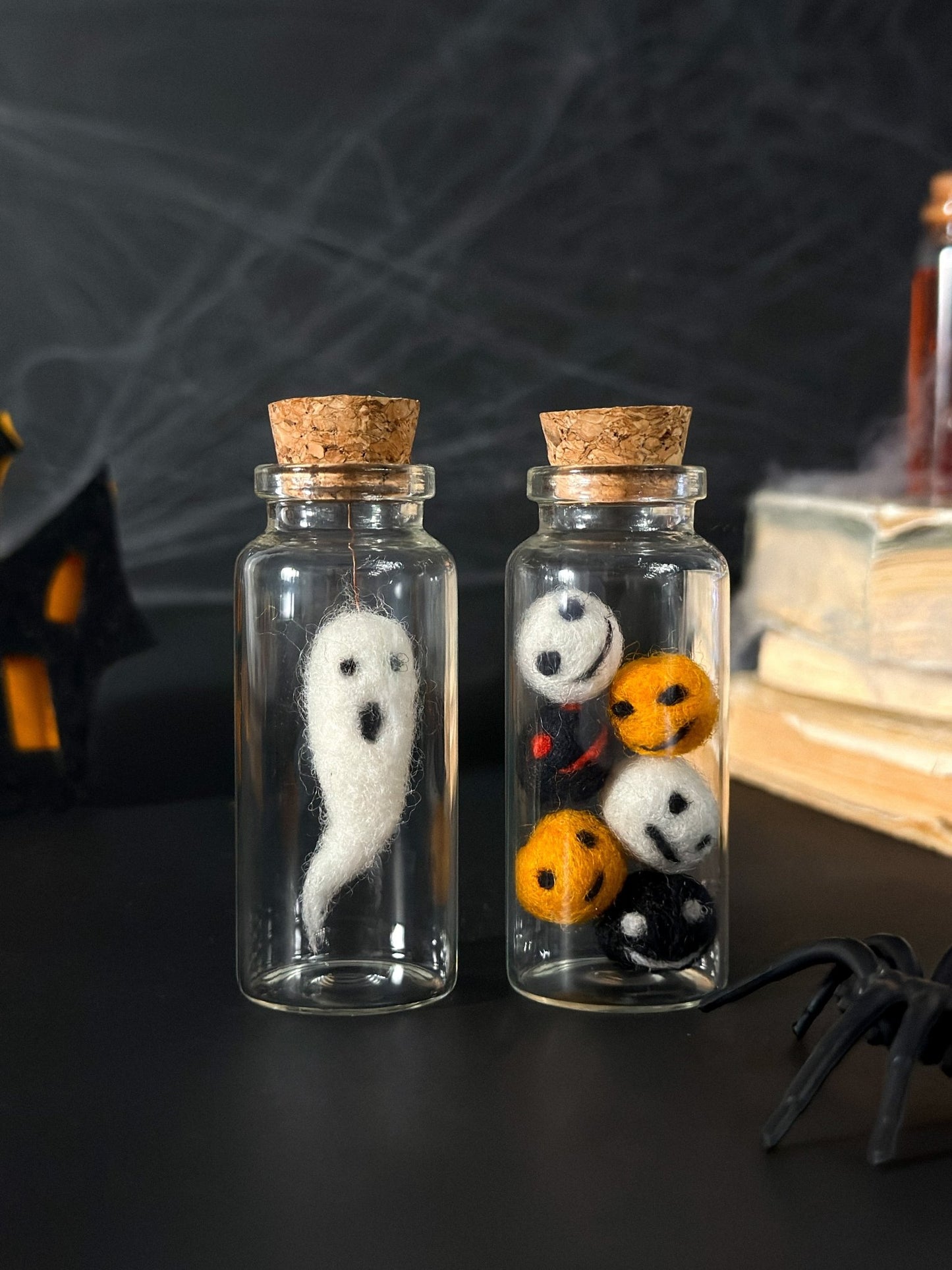 Mini Halloween Bottle Decor – Ghost Bottle or Felt Balls Jar - WoollyFox