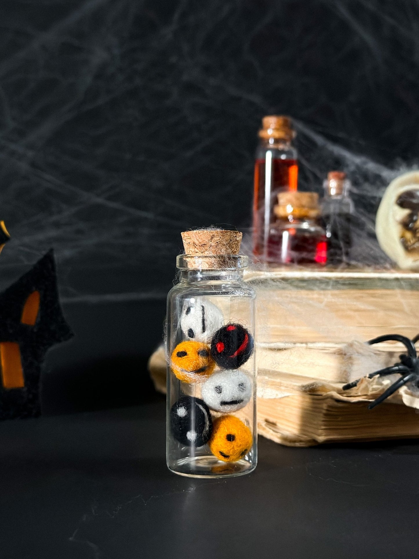 Mini Halloween Bottle Decor – Ghost Bottle or Felt Balls Jar - WoollyFox