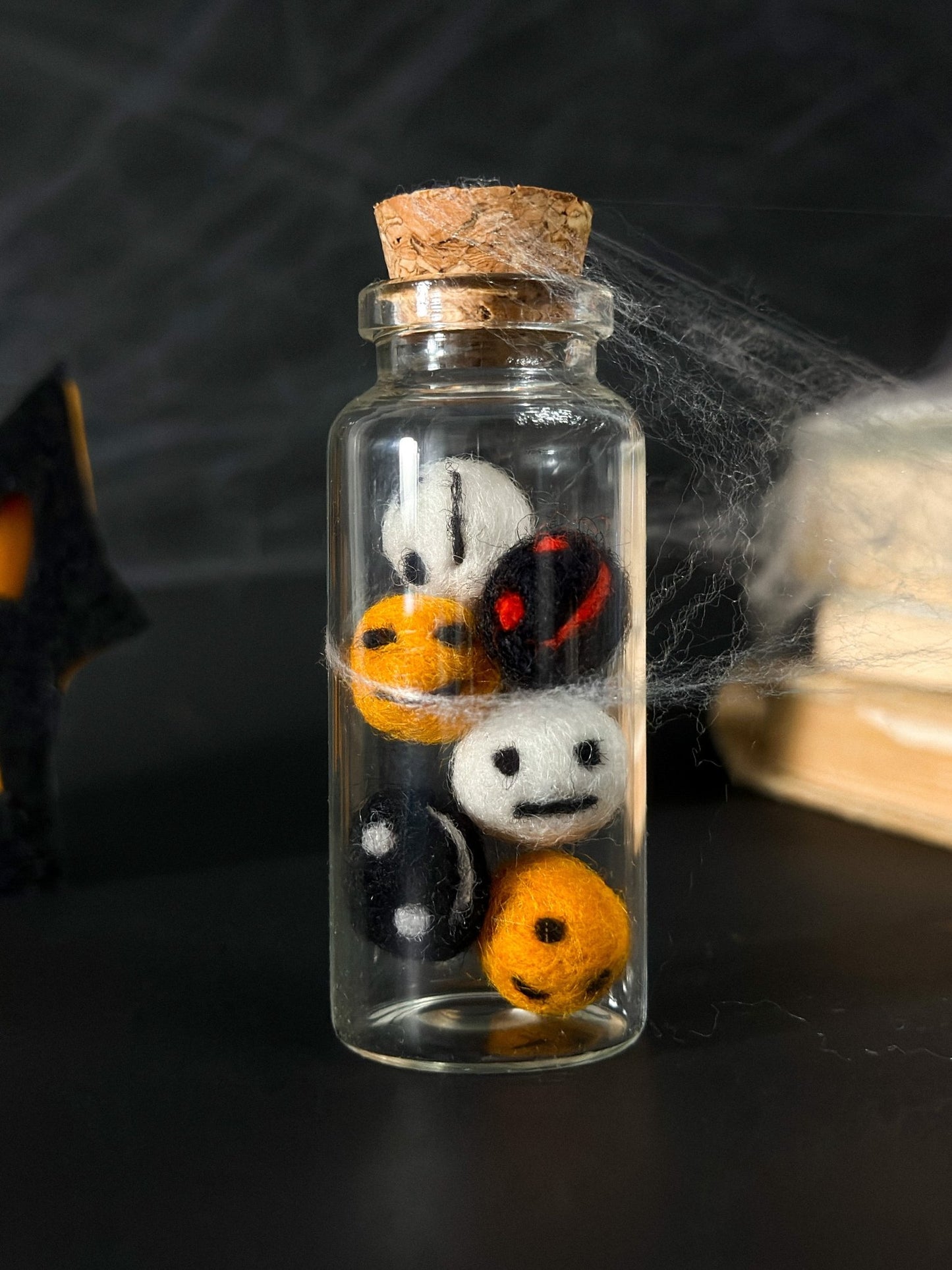 Mini Halloween Bottle Decor – Ghost Bottle or Felt Balls Jar - WoollyFox