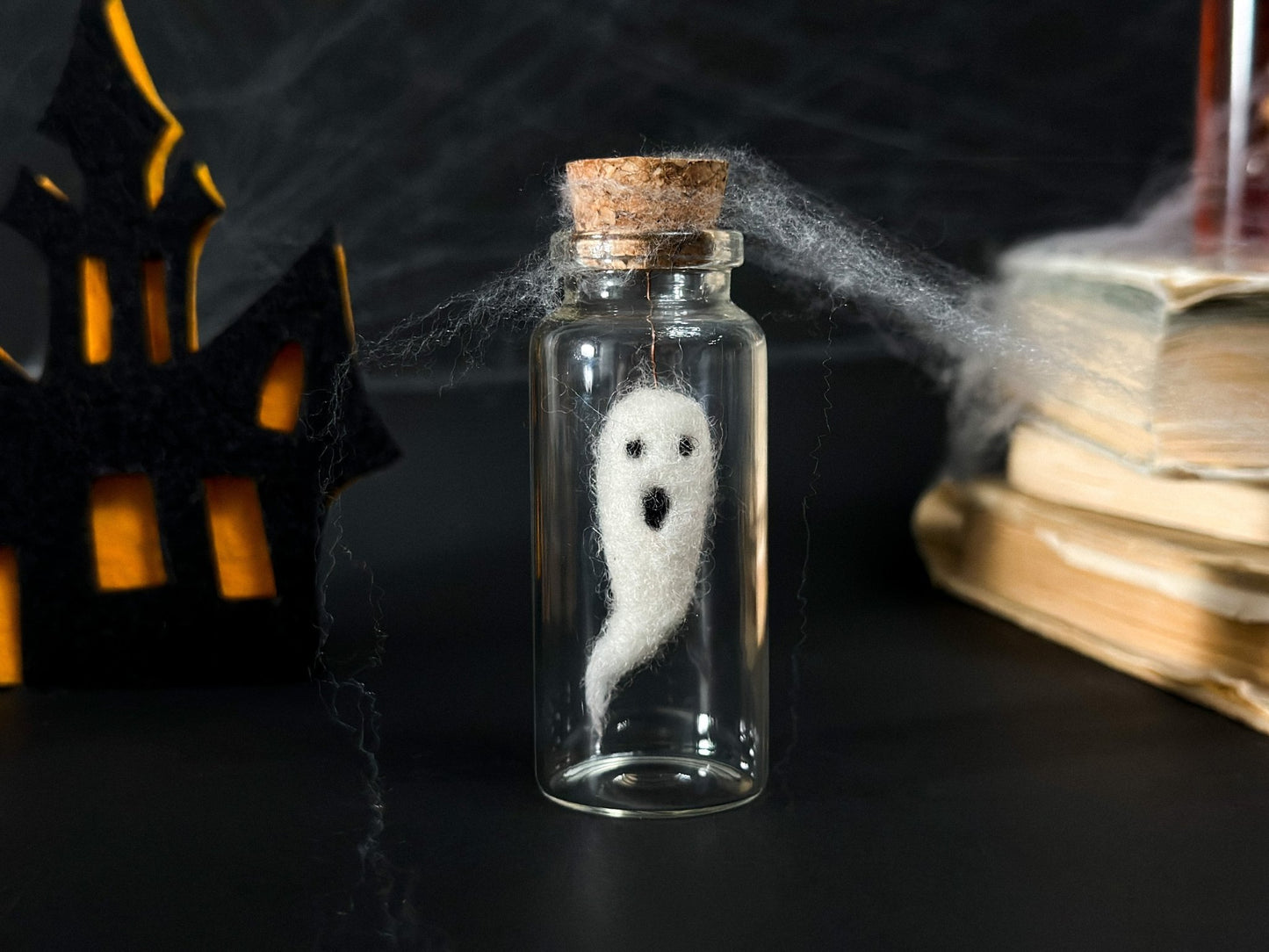 Mini Halloween Bottle Decor – Ghost Bottle or Felt Balls Jar - WoollyFox