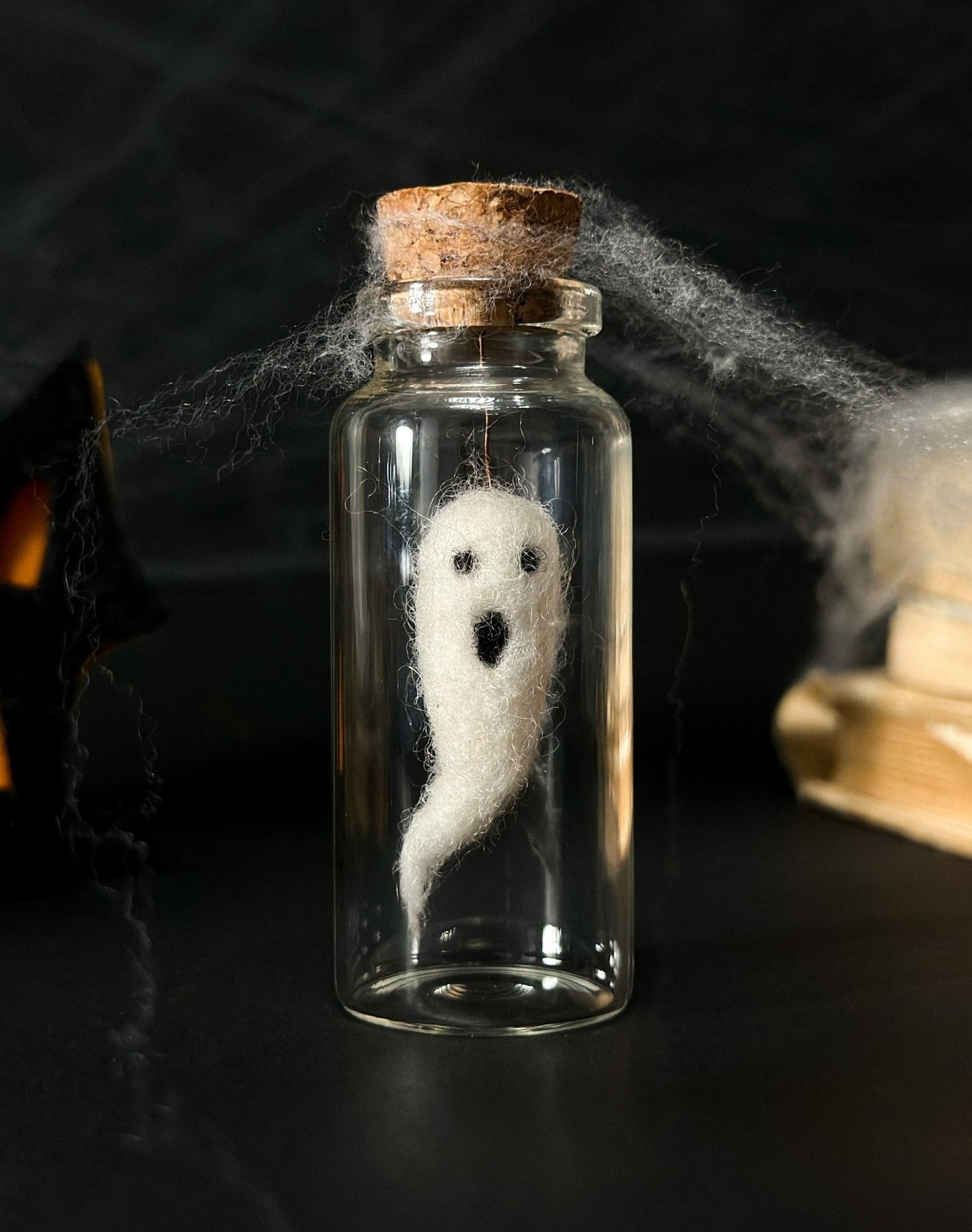 Mini Halloween Bottle Decor – Ghost Bottle or Felt Balls Jar - WoollyFox