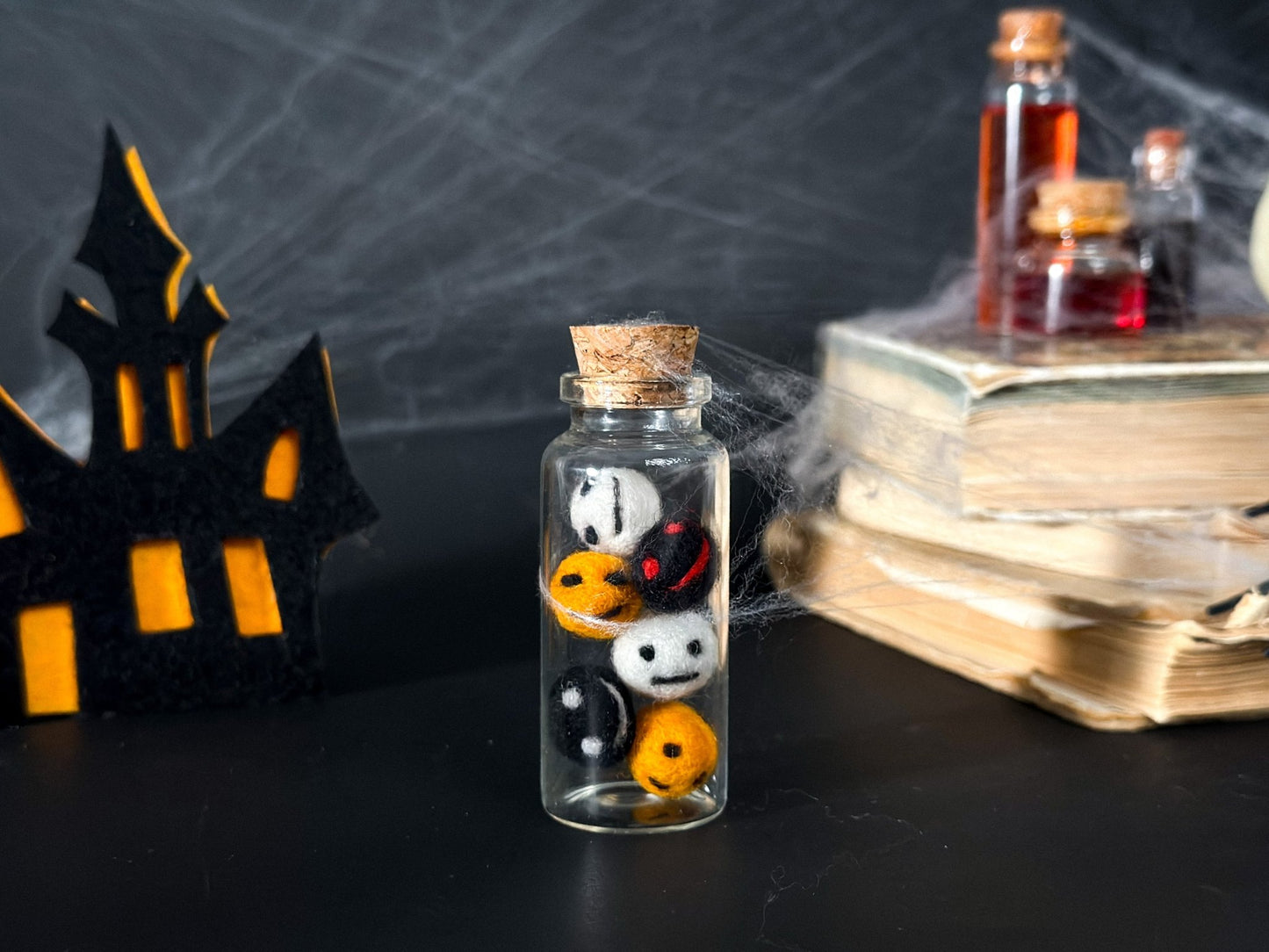 Mini Halloween Bottle Decor – Ghost Bottle or Felt Balls Jar - WoollyFox