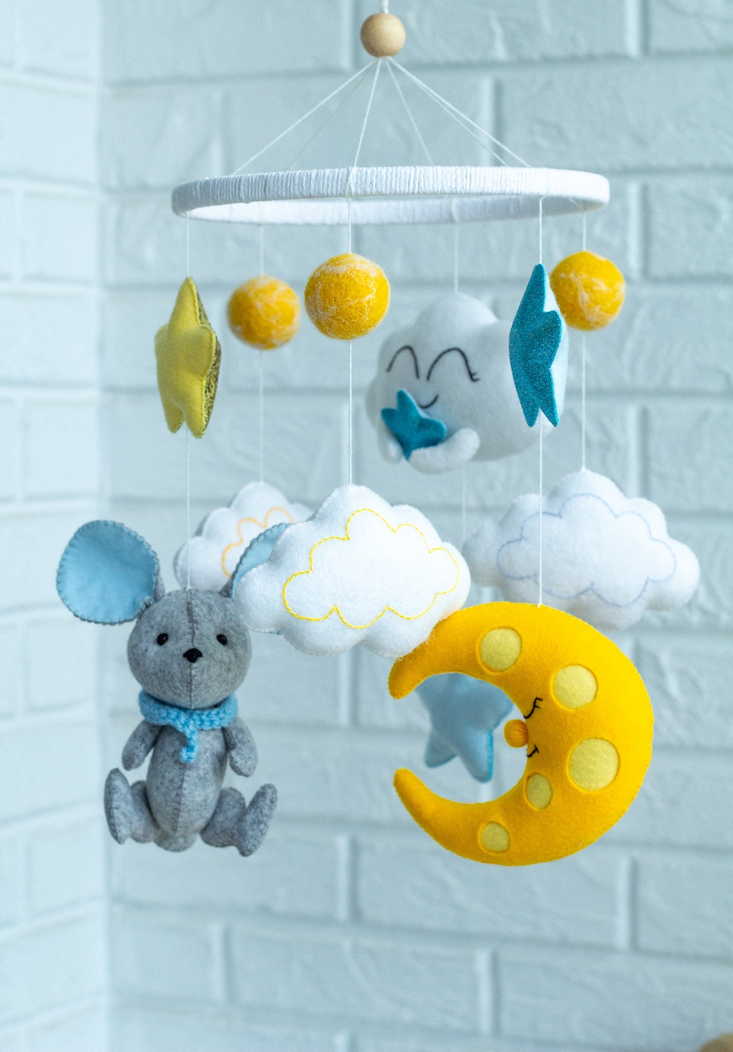 Mouse baby crib mobile, New mom gift - WoollyFox