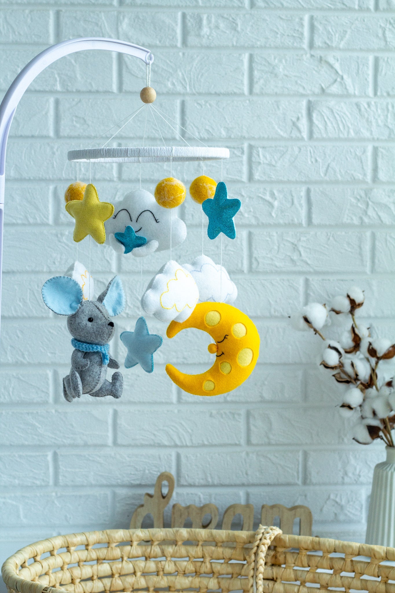 Mouse baby crib mobile, New mom gift - WoollyFox