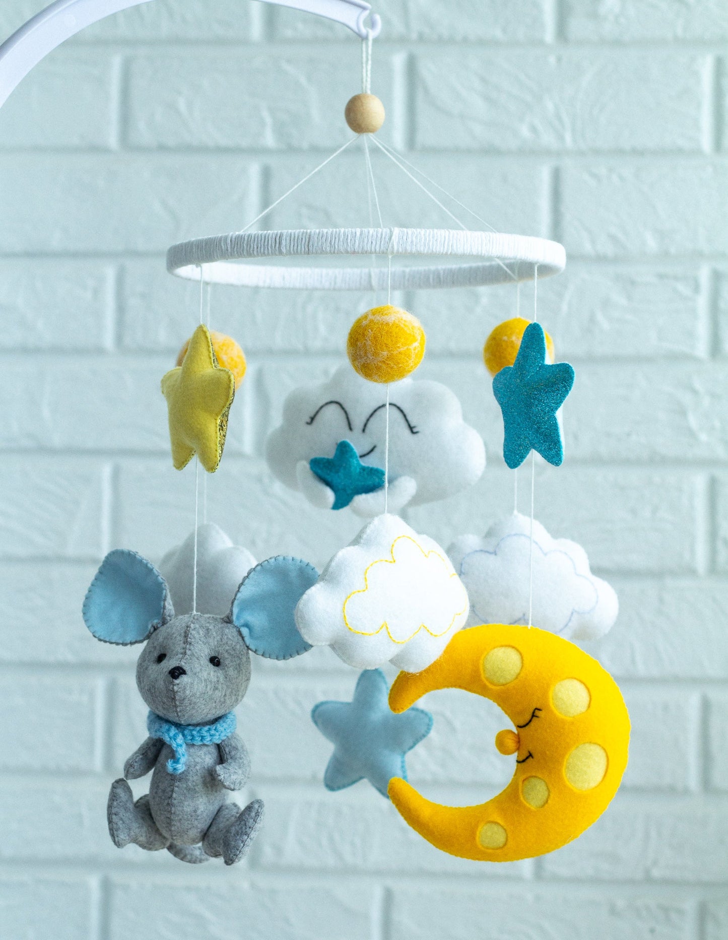Mouse baby crib mobile, New mom gift - WoollyFox