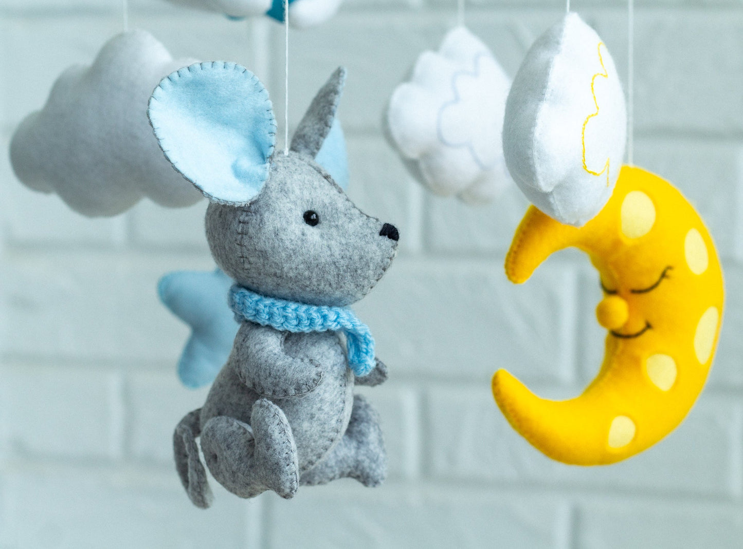 Mouse baby crib mobile, New mom gift - WoollyFox
