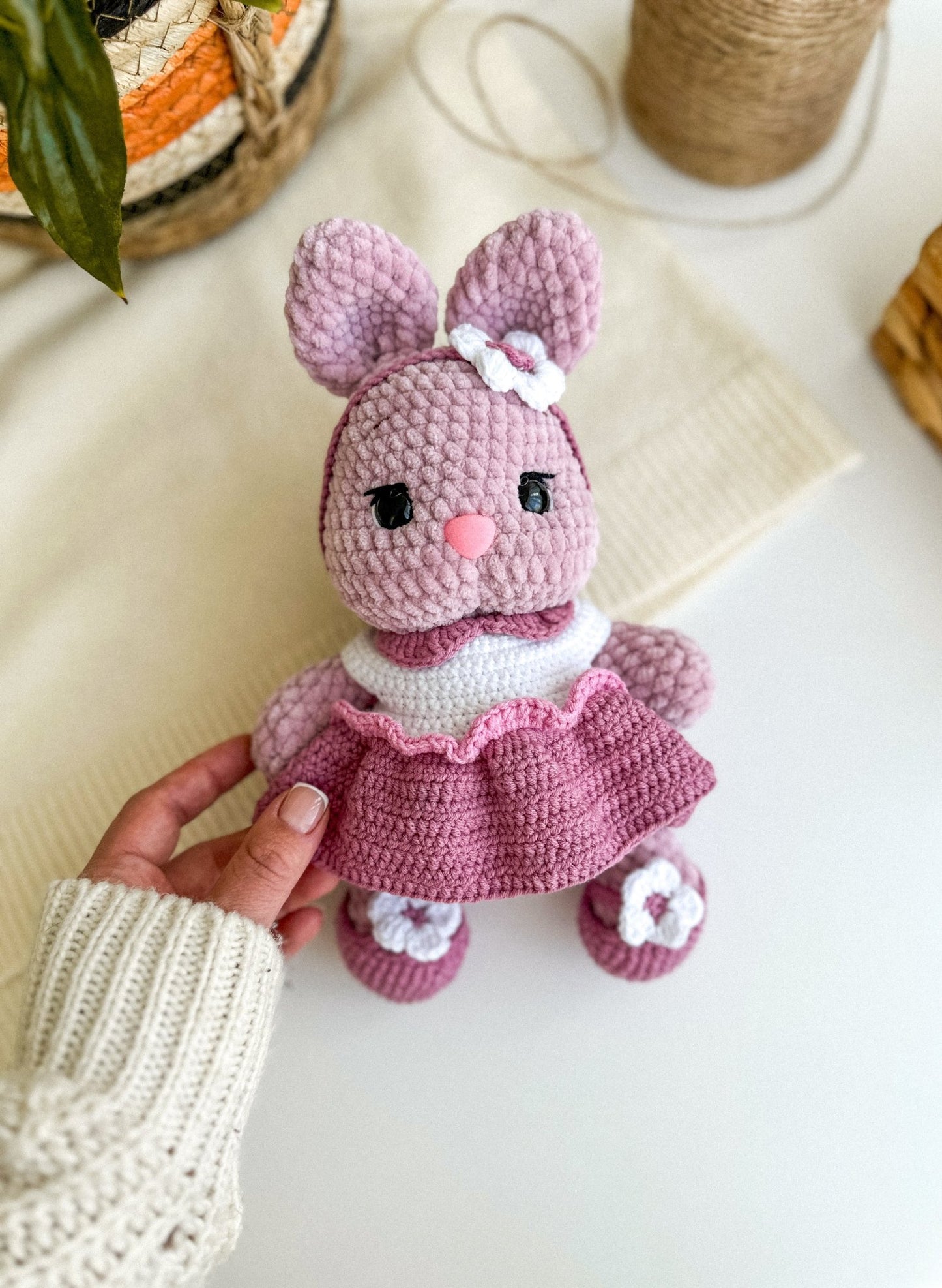 Pastel Crochet Bunny in Dress – Handmade Amigurumi Rabbit Plush - WoollyFox
