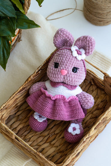 Pastel Crochet Bunny in Dress – Handmade Amigurumi Rabbit Plush - WoollyFox