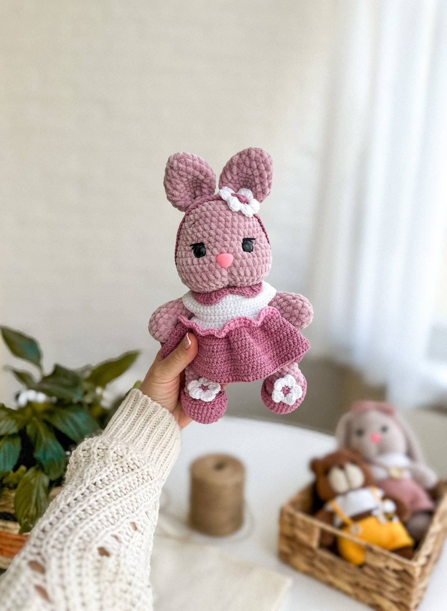 Pastel Crochet Bunny in Dress – Handmade Amigurumi Rabbit Plush - WoollyFox