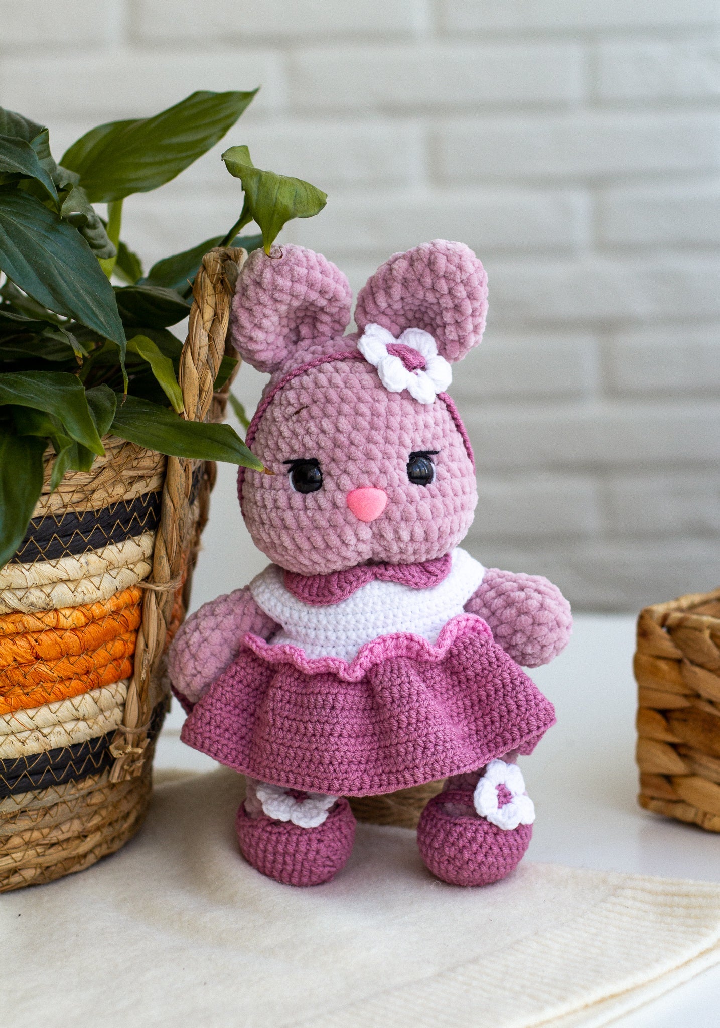 Pastel Crochet Bunny in Dress – Handmade Amigurumi Rabbit Plush - WoollyFox