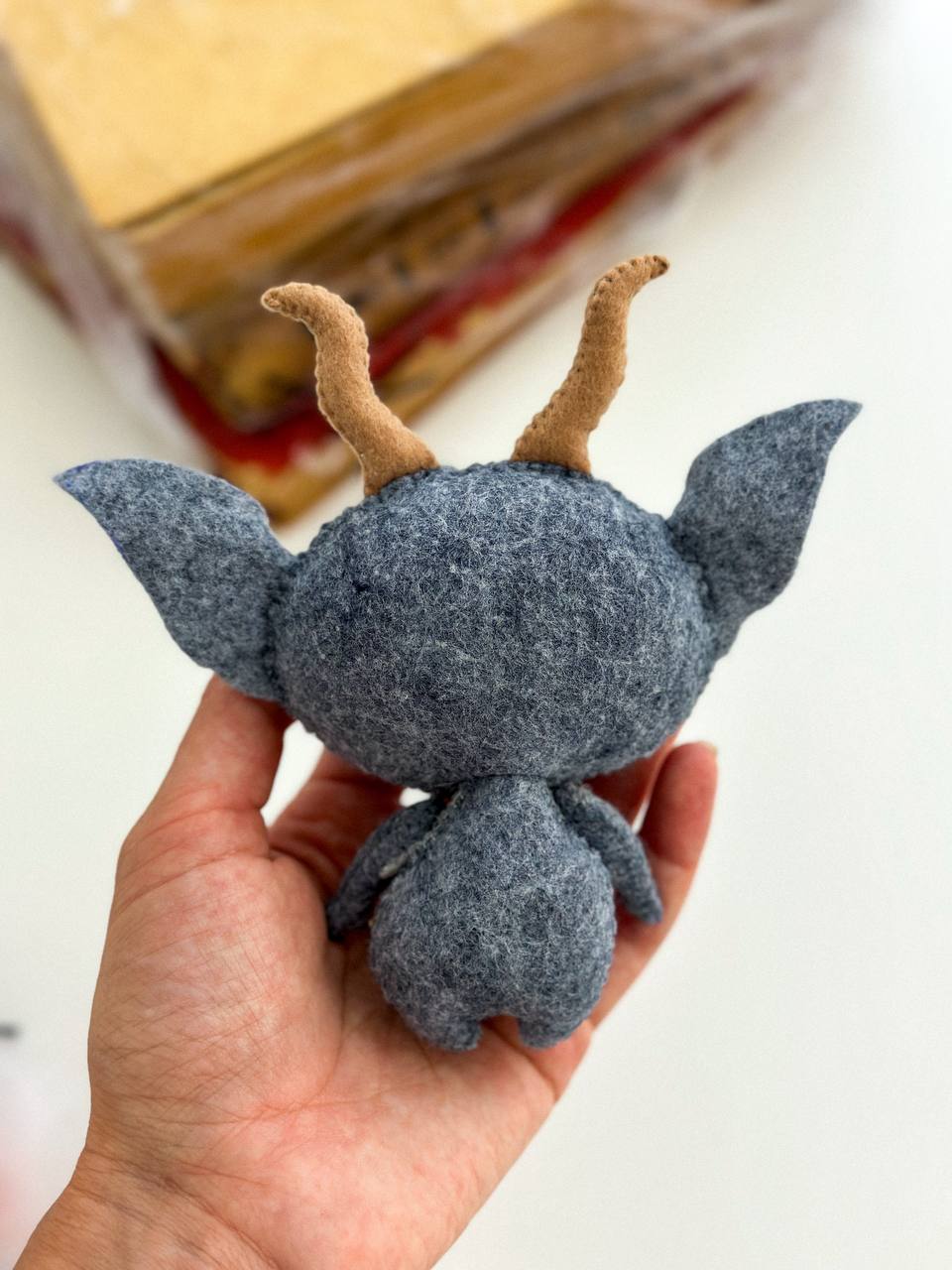 Handmade Halloween Krampus ornament – spooky amigurumi decoration, 11×8×3 cm