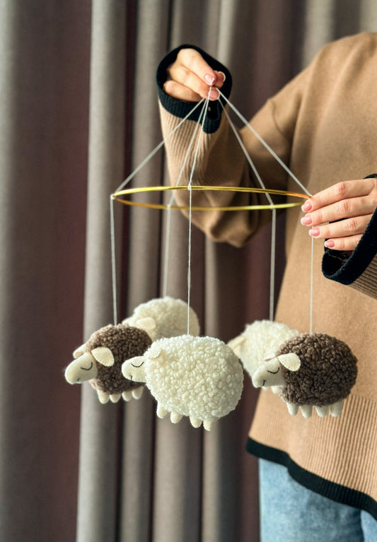 Sheep Nursery Mobile – Neutral Baby Mobile for Farm or Baby Shower Decor - WoollyFox