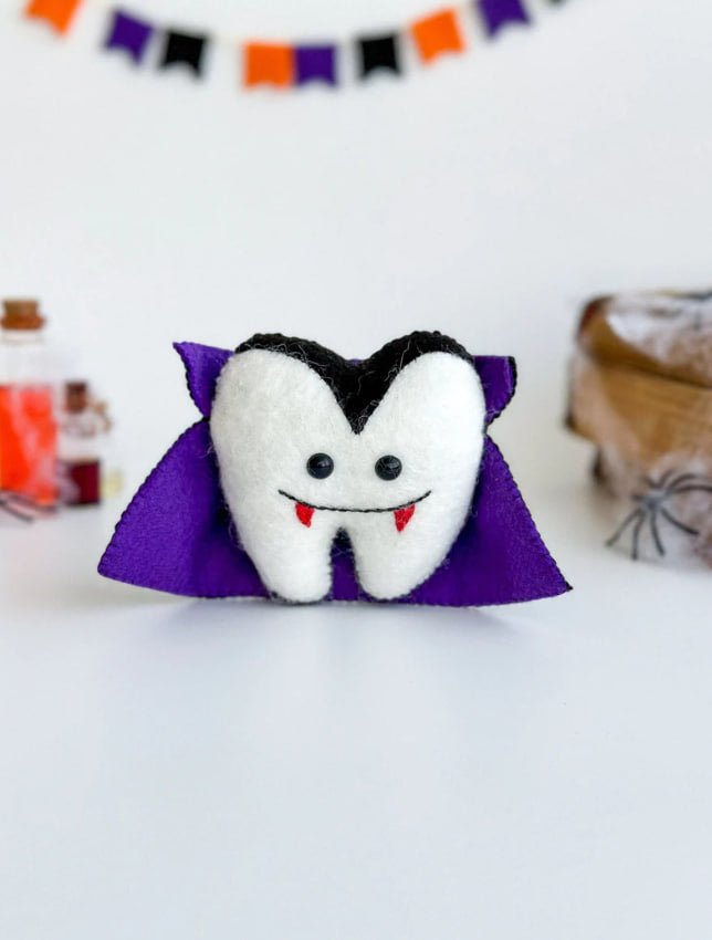Vampire Tooth Ornament – Handmade Halloween Felt Dracula Decoration - WoollyFox