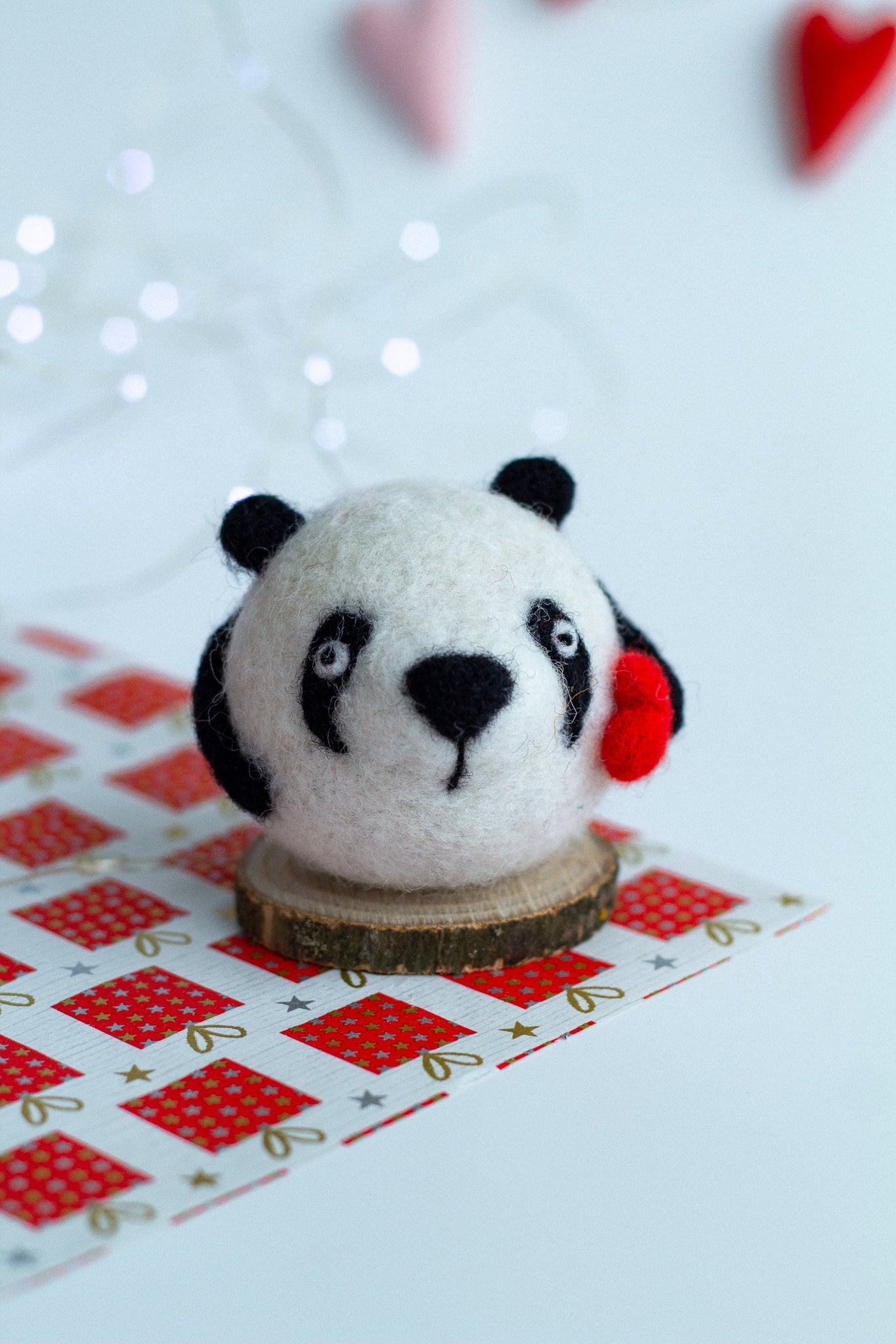 wool panda with heart