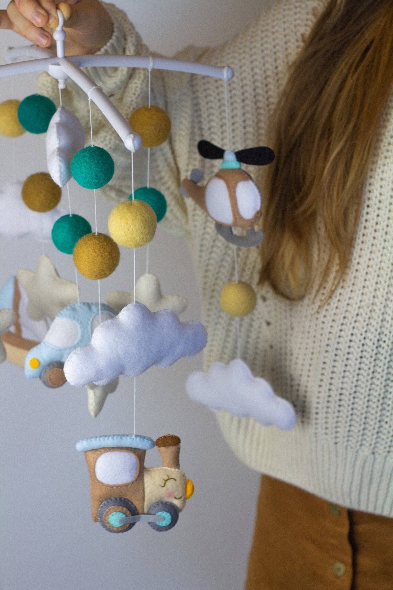 Baby mobile neutral, nursery baby crib mobile - WoollyFox