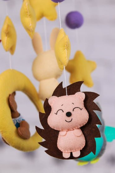 Bear on the moon baby crib mobile - WoollyFox