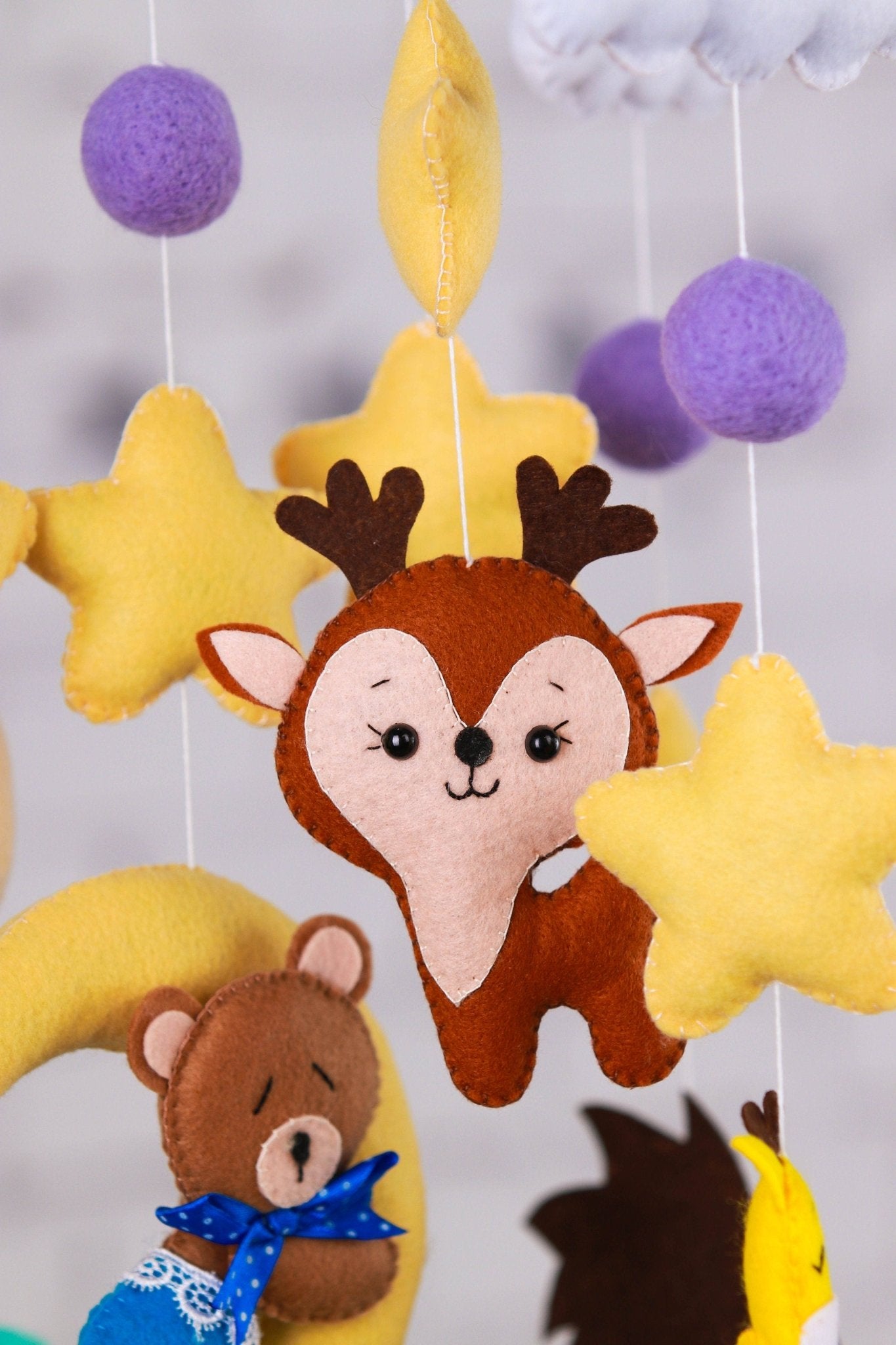 Bear on the moon baby crib mobile - WoollyFox
