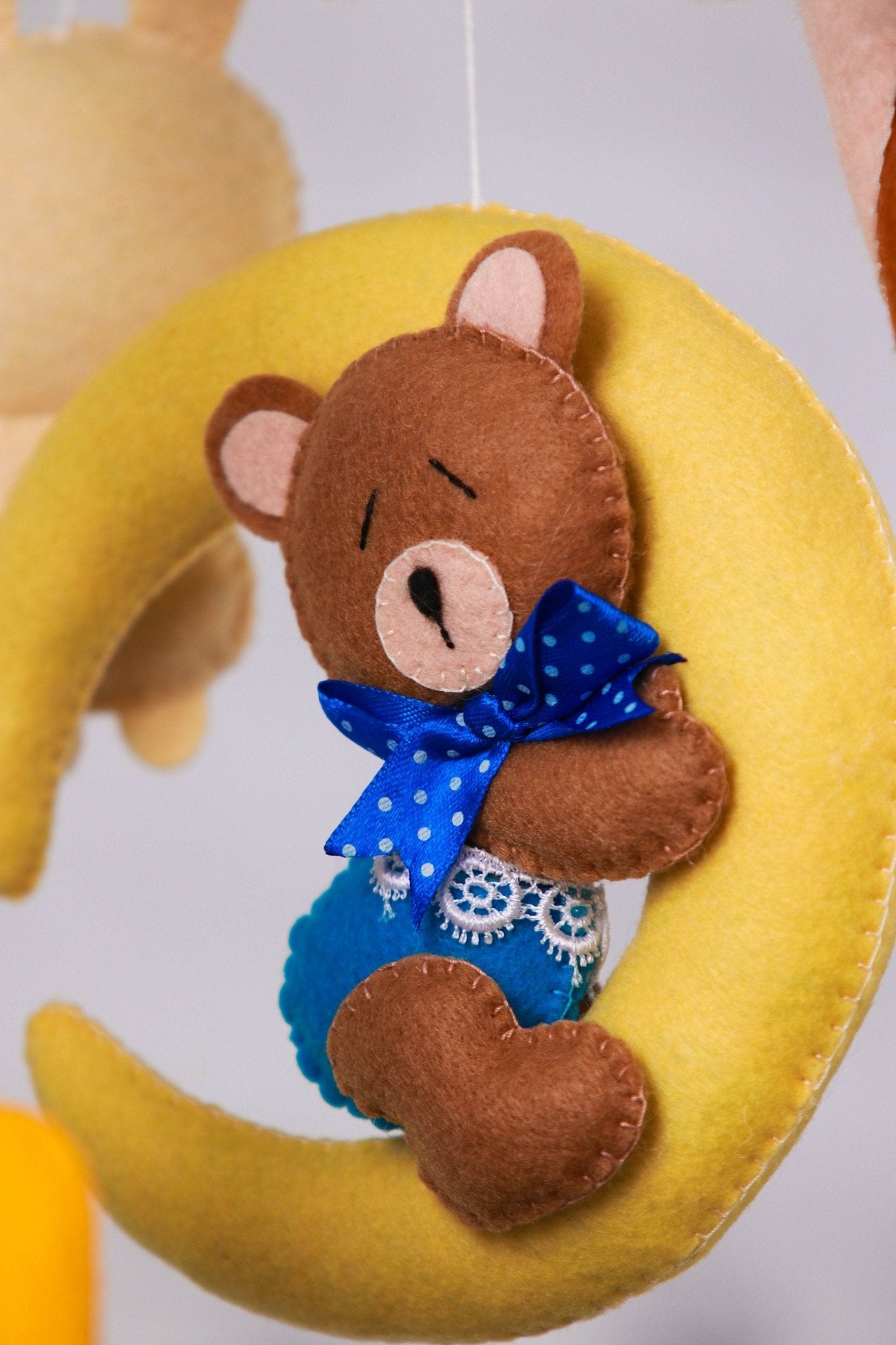 Bear on the moon baby crib mobile - WoollyFox
