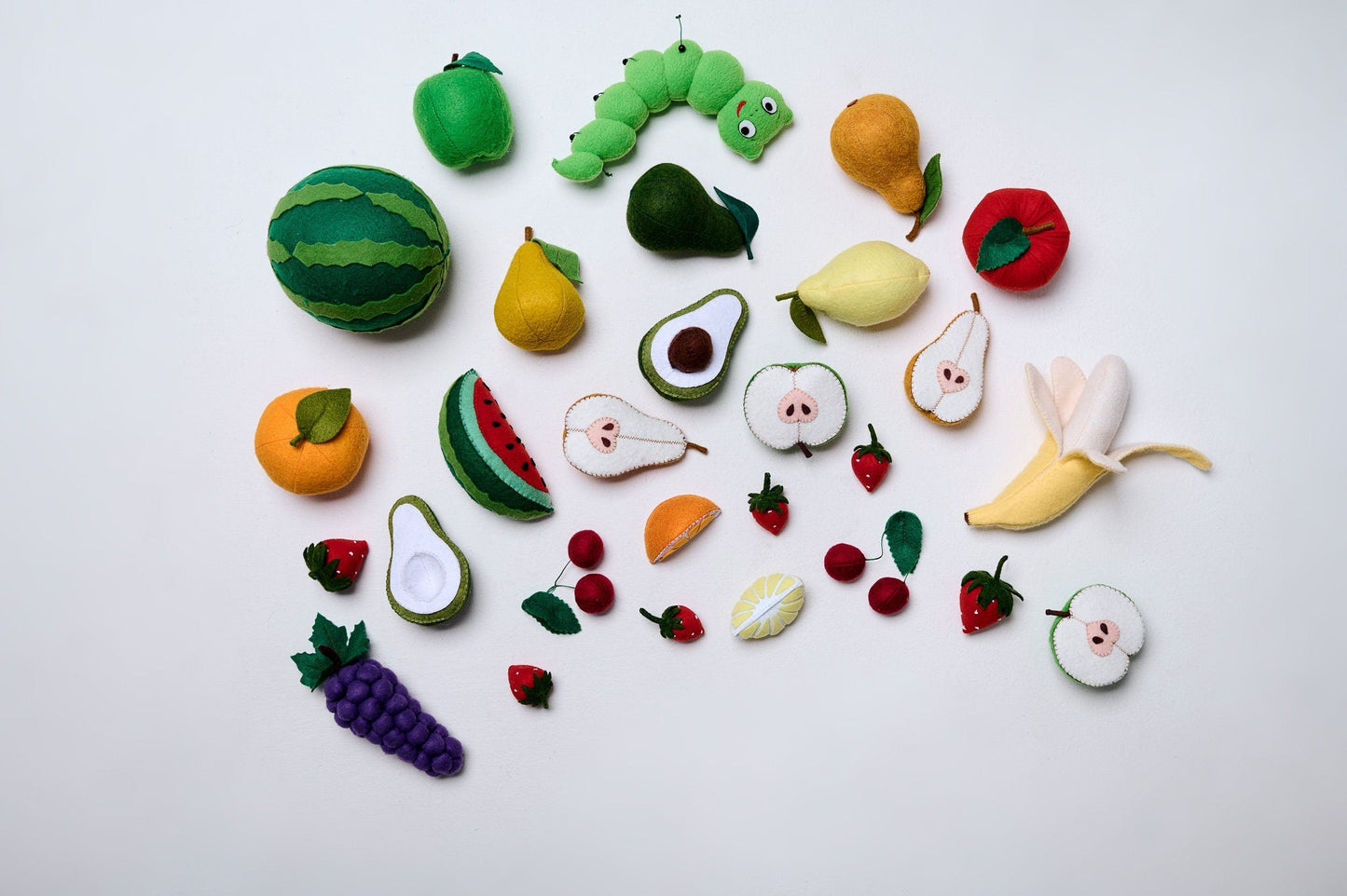 Big Felt Fruit Toy Set – 28 Pieces with Storage Bag for Kids Play - WoollyFox