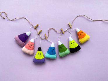 Candy Corn Felt Ornaments – Set of Colorful Stuffed Fall Decorations – Halloween & Thanksgiving Home Decor - WoollyFox