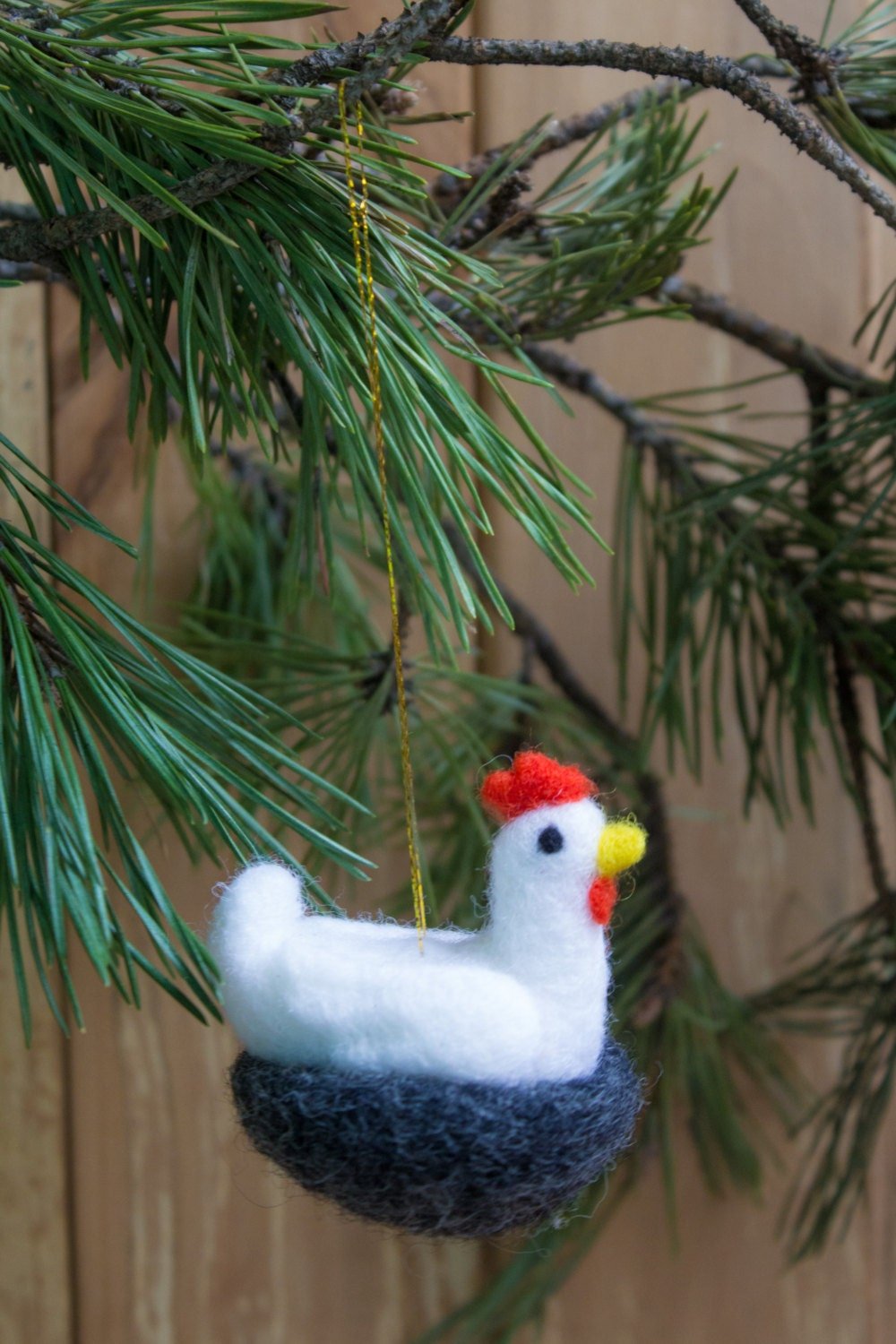 Christmas Ornaments Felted Chicken - WoollyFox