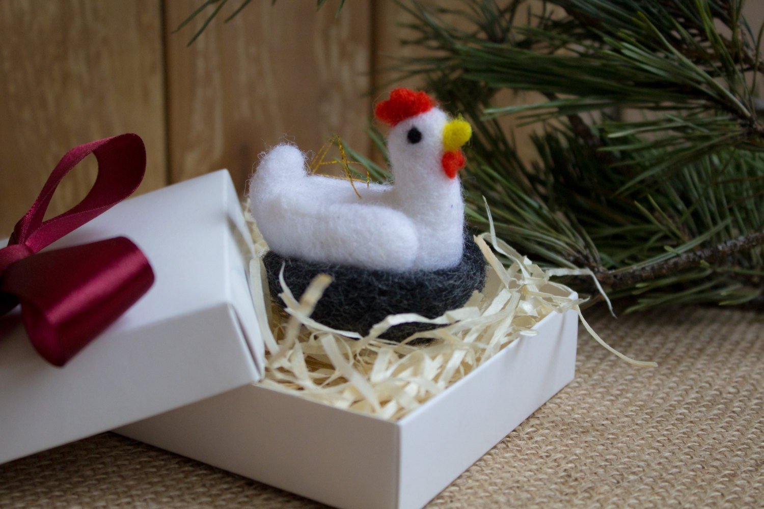 Christmas Ornaments Felted Chicken - WoollyFox