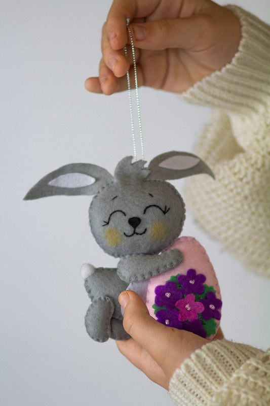 Handmade Felt Bunny Hanging Decoration - WoollyFox