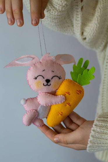 Handmade Felt Bunny Hanging Decoration - WoollyFox