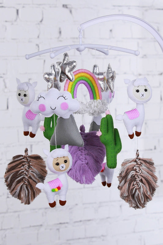 Llama baby crib mobile, macrame nursery decor - WoollyFox