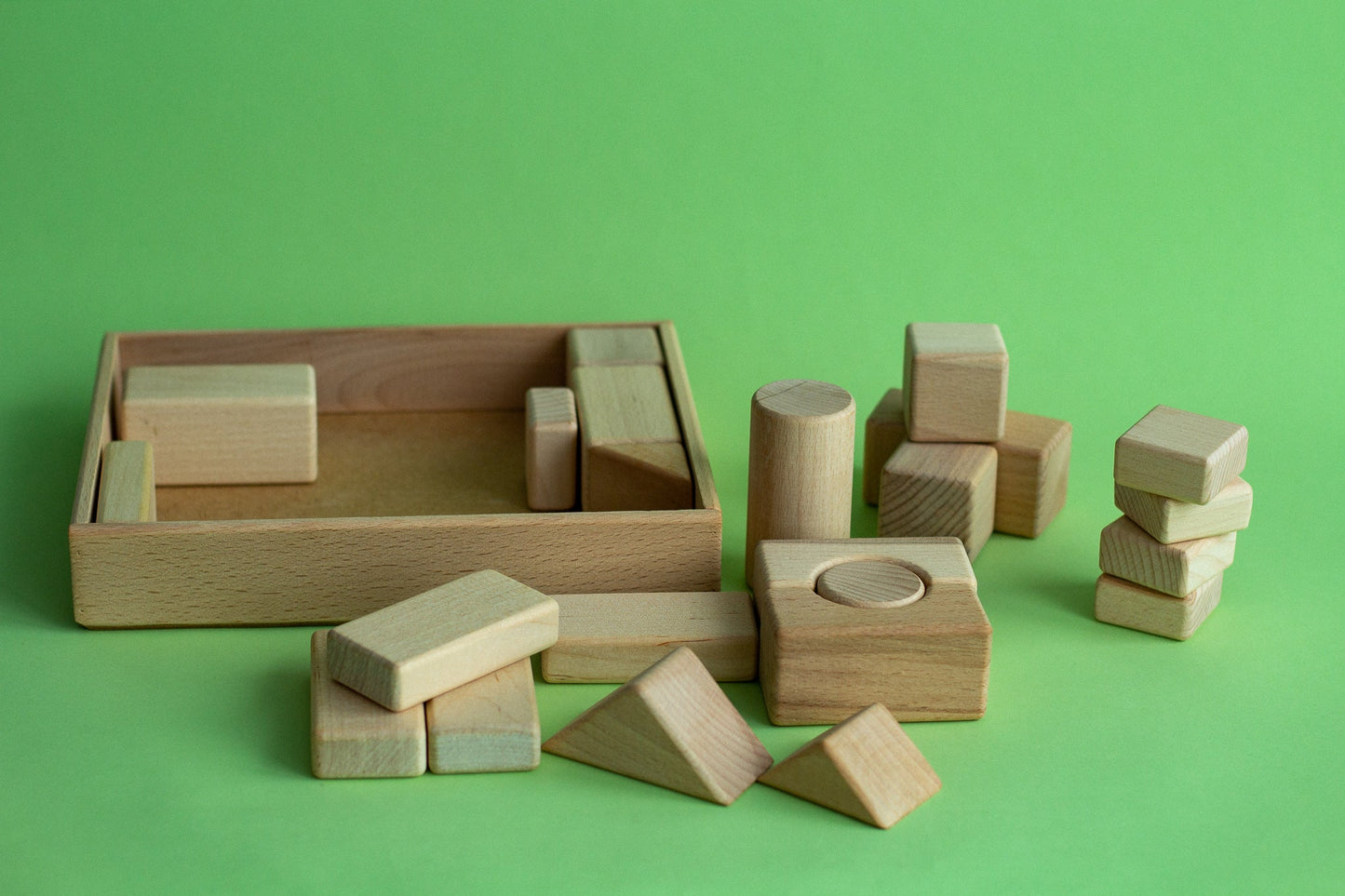Montessori Natural Wooden Blocks Set - WoollyFox
